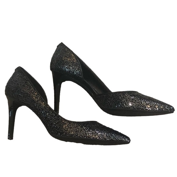 Michael Michael Kors 8.5 women’s 3.5” heels silver sparkle on black. Size 8.5 - Picture 1 of 12